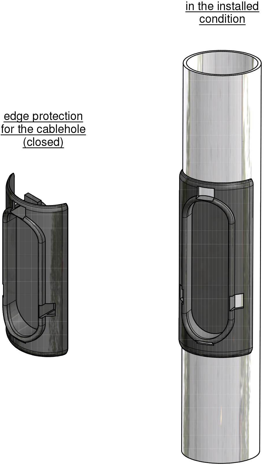 Edge protection for the cable hole 50 x 150 mm closed