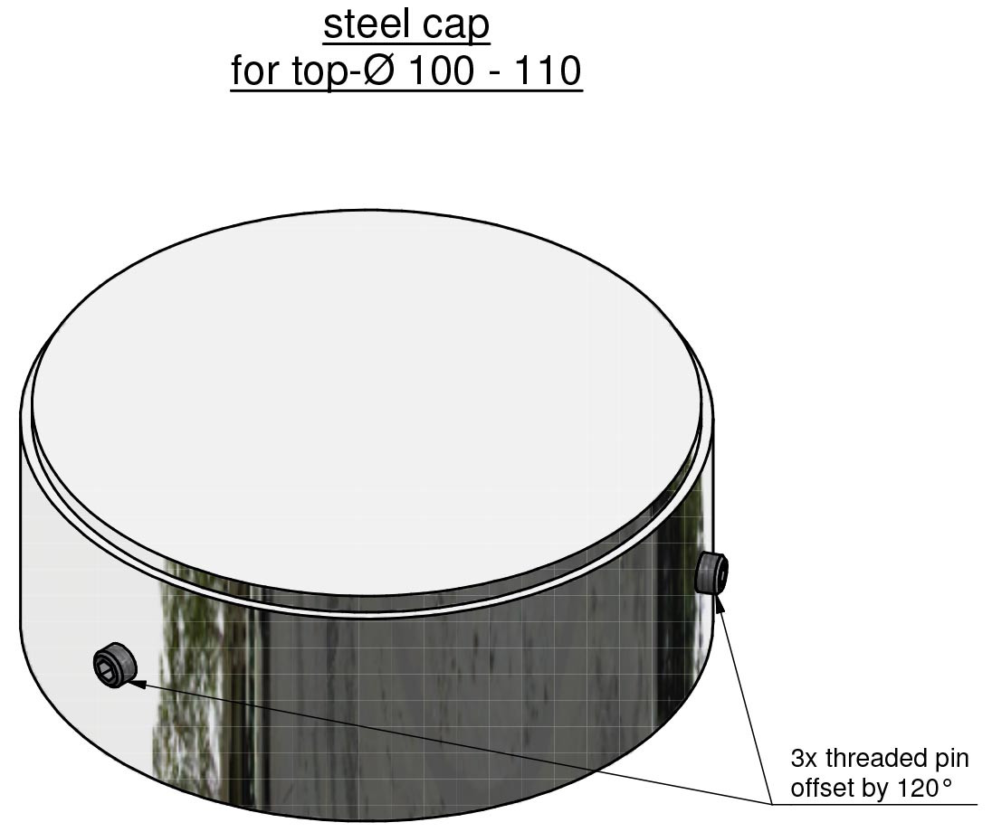 Steel cap D: 121 for 100-110mm top