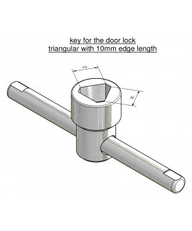 Door key with movable hinge pin for triangular door lock with 10 mm edge length