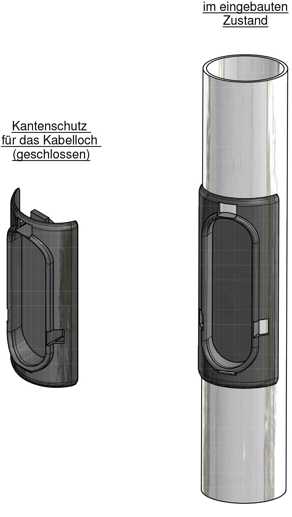 Kantenschutz  für das Kabelloch 50x150 geschlossen