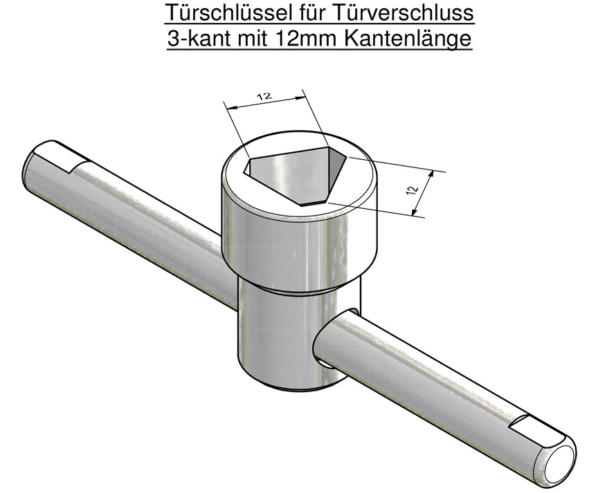 Türschlüssel mit beweglichem Drehstift für Türverschluß 3-kant mit 12 mm Kantenlänge