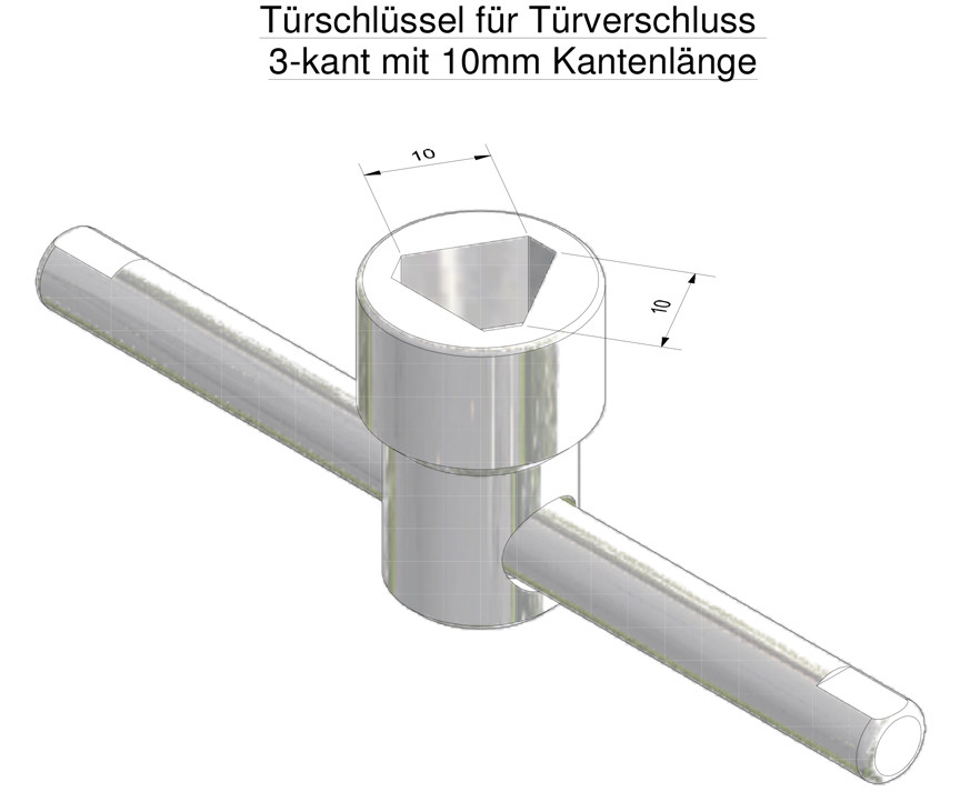 Türschlüssel mit beweglichem Drehstift für Türverschluß 3-kant mit 10mm Kantenlänge