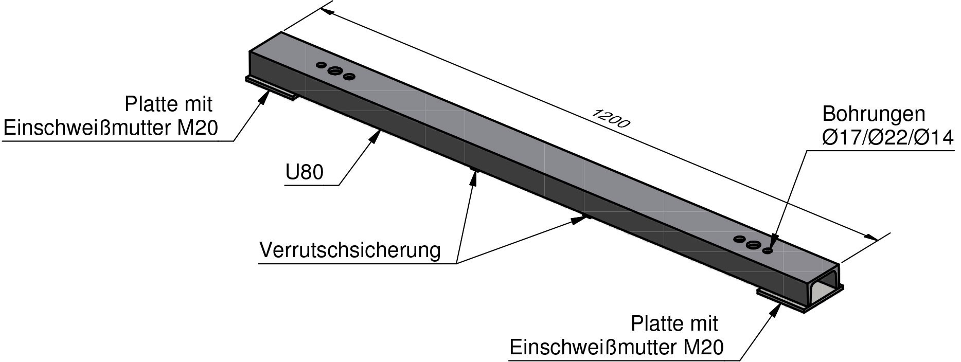 Traversenoberteil 2/4-fach Ausladung 1200