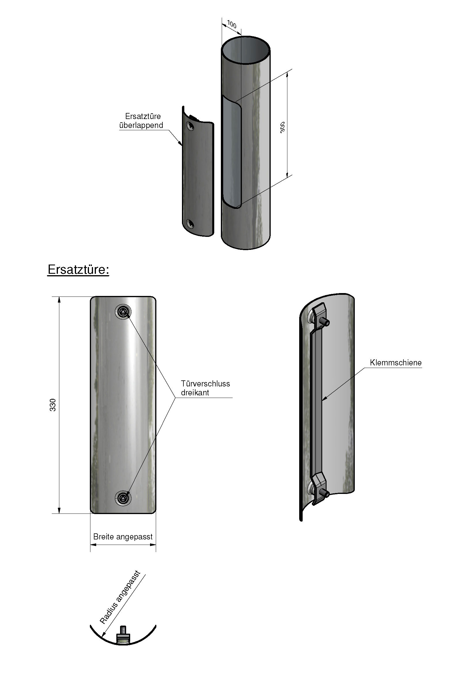 Ersatztüren aus Stahl für alle Maste 100 x 300